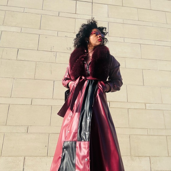 xstravagance designs Jackets & Blazers - “Divinity” patchwork burgundy and Black Trench Coat